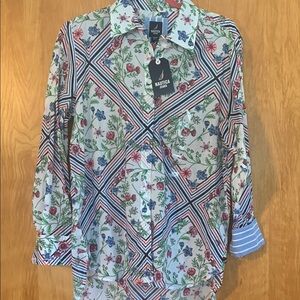 NWT Nautica Multicolor Floral & Striped 100% cotton button-down Menswear detail